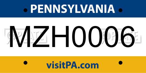 MZH0006 Pennsylvania License Plate