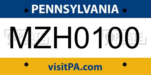 MZH0100 Pennsylvania License Plate