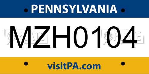 MZH0104 Pennsylvania License Plate