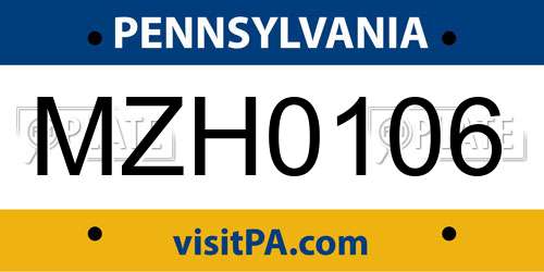 MZH0106 Pennsylvania License Plate