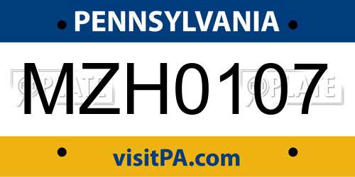 MZH0107 Pennsylvania License Plate