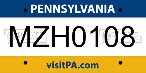 MZH0108 Pennsylvania License Plate