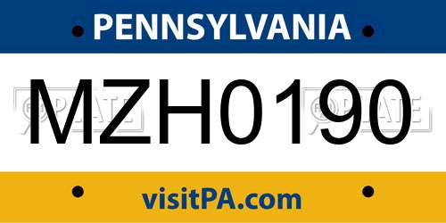 MZH0190 Pennsylvania License Plate