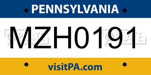 MZH0191 Pennsylvania License Plate