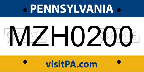 MZH0200 Pennsylvania License Plate