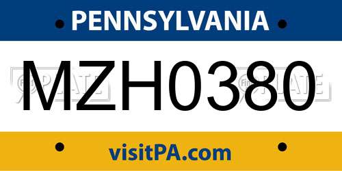 MZH0380 Pennsylvania License Plate