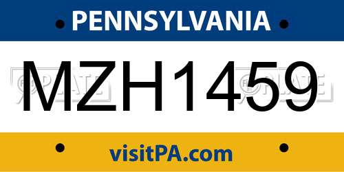 MZH1459 Pennsylvania License Plate
