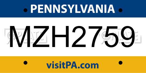 MZH2759 Pennsylvania License Plate