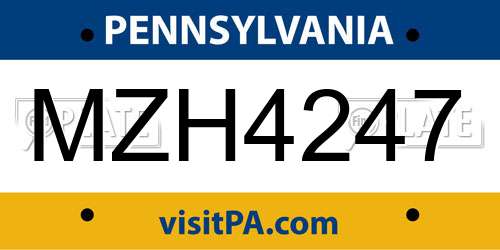 MZH4247 Pennsylvania License Plate