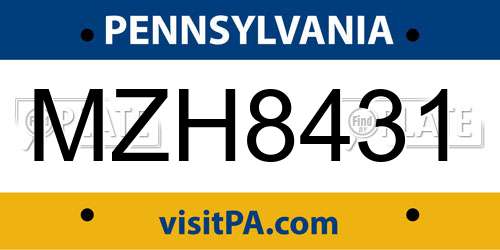 MZH8431 Pennsylvania License Plate