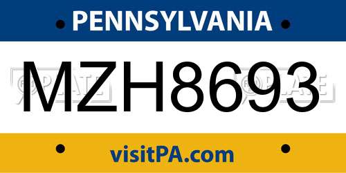 MZH8693 Pennsylvania License Plate