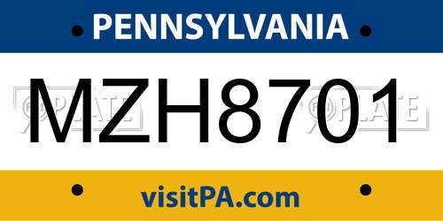MZH8701 Pennsylvania License Plate