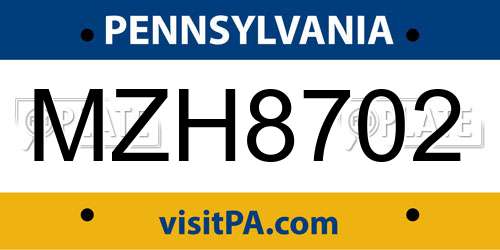 MZH8702 Pennsylvania License Plate