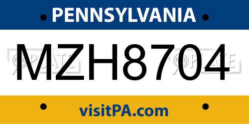 MZH8704 Pennsylvania License Plate