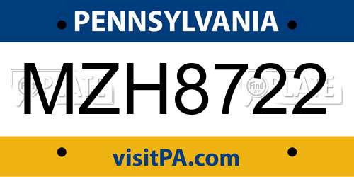 MZH8722 Pennsylvania License Plate