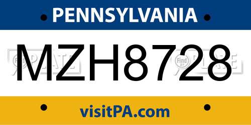 MZH8728 Pennsylvania License Plate