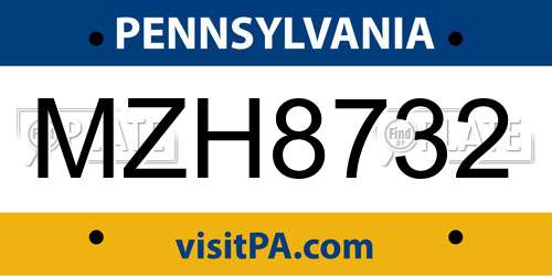 MZH8732 Pennsylvania License Plate