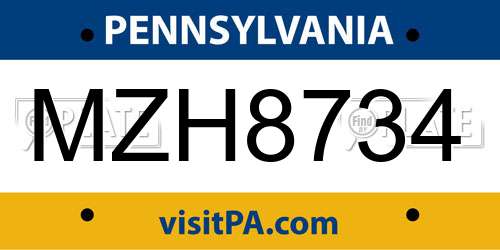 MZH8734 Pennsylvania License Plate