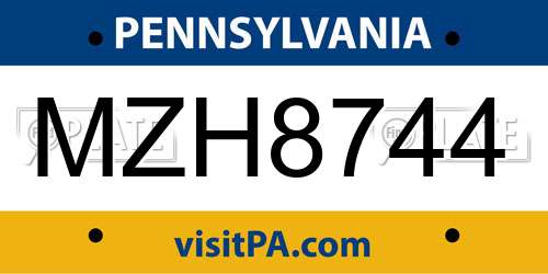 MZH8744 Pennsylvania License Plate