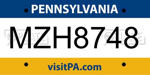 MZH8748 Pennsylvania License Plate