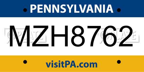 MZH8762 Pennsylvania License Plate
