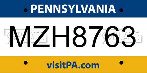 MZH8763 Pennsylvania License Plate