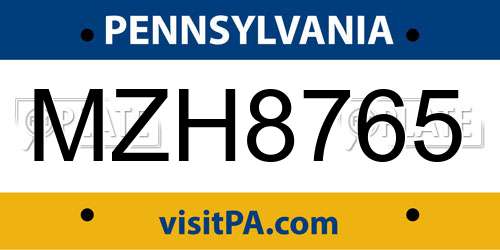 MZH8765 Pennsylvania License Plate