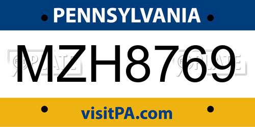 MZH8769 Pennsylvania License Plate