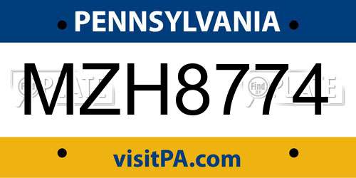 MZH8774 Pennsylvania License Plate