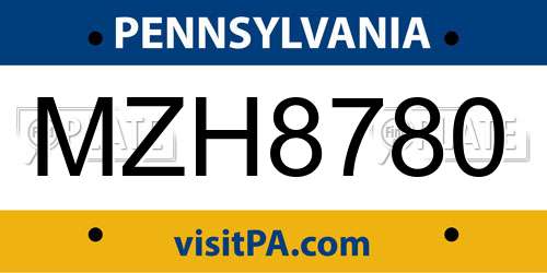 MZH8780 Pennsylvania License Plate