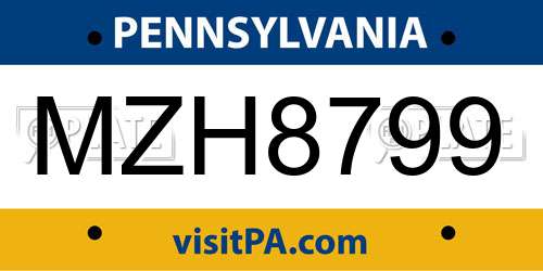MZH8799 Pennsylvania License Plate