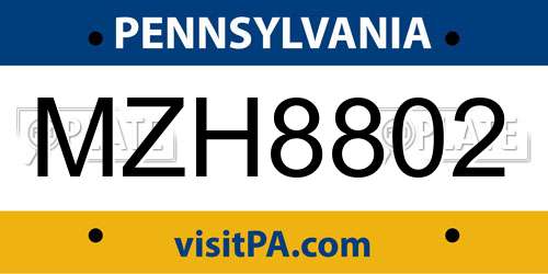 MZH8802 Pennsylvania License Plate
