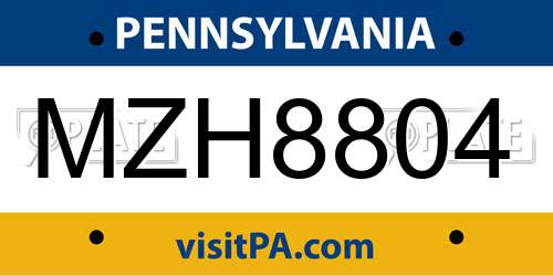 MZH8804 Pennsylvania License Plate