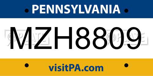 MZH8809 Pennsylvania License Plate