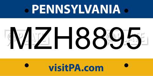 MZH8895 Pennsylvania License Plate
