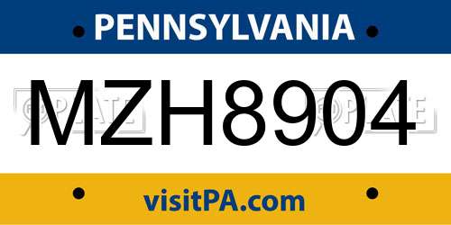 MZH8904 Pennsylvania License Plate