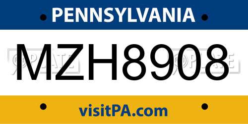 MZH8908 Pennsylvania License Plate