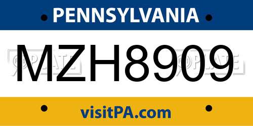 MZH8909 Pennsylvania License Plate