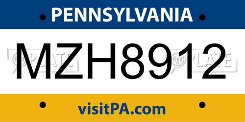 MZH8912 Pennsylvania License Plate