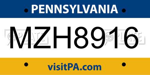 MZH8916 Pennsylvania License Plate