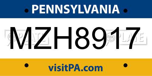 MZH8917 Pennsylvania License Plate