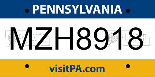 MZH8918 Pennsylvania License Plate