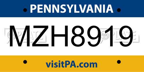 MZH8919 Pennsylvania License Plate