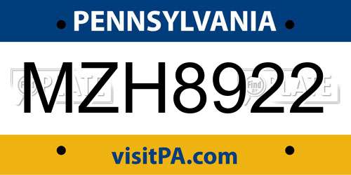 MZH8922 Pennsylvania License Plate