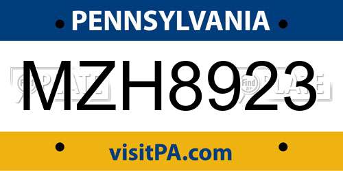MZH8923 Pennsylvania License Plate