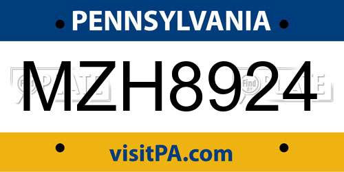 MZH8924 Pennsylvania License Plate