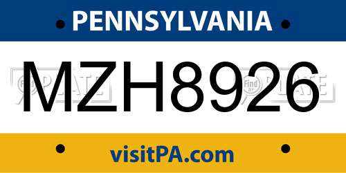 MZH8926 Pennsylvania License Plate