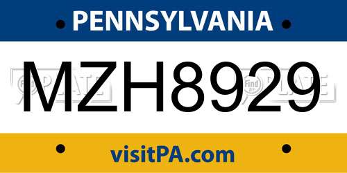 MZH8929 Pennsylvania License Plate