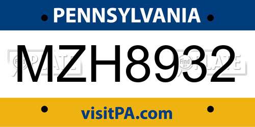 MZH8932 Pennsylvania License Plate