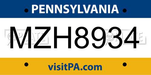 MZH8934 Pennsylvania License Plate
